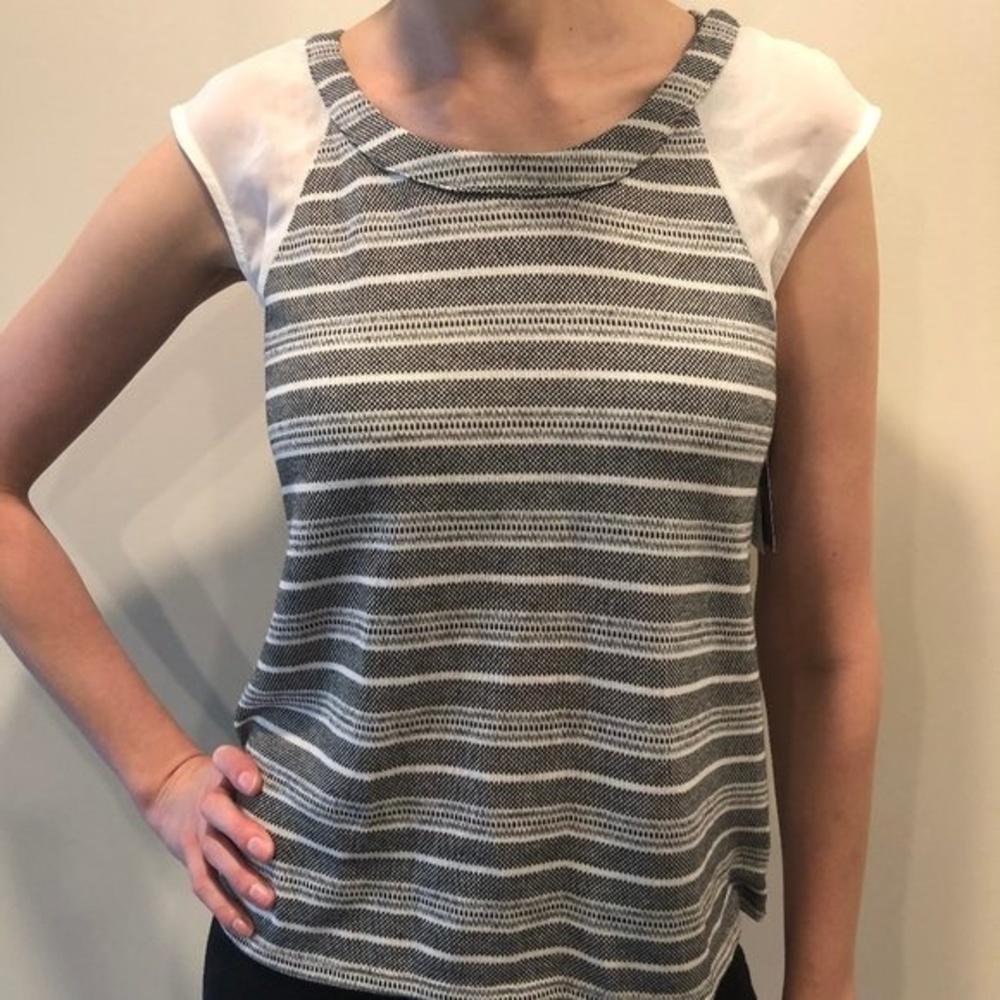 By & By Striped Knit Blouse Sheer Cap Sleeve Tie Back Top S NWT